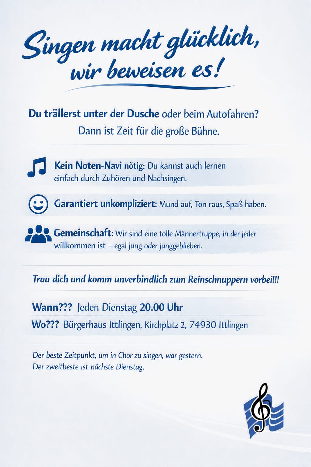 Werbung Männerchor Sängerbund Ittlingen Gesang verbindet und macht Spaß